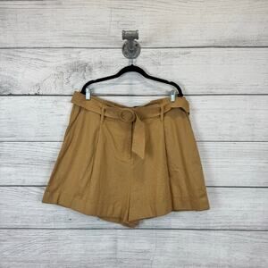 Worthington Plus Size Tan Linen Blend Cuffed Belted Shorts Size 18